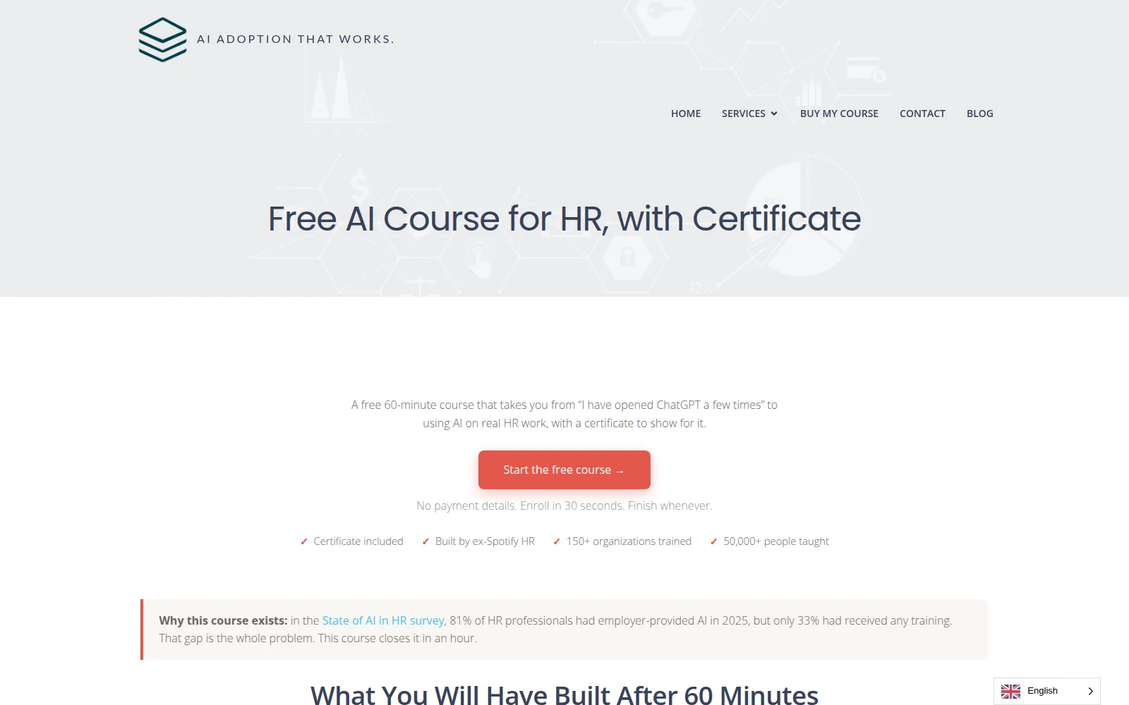 Free AI HR Course, as it looks on screen.