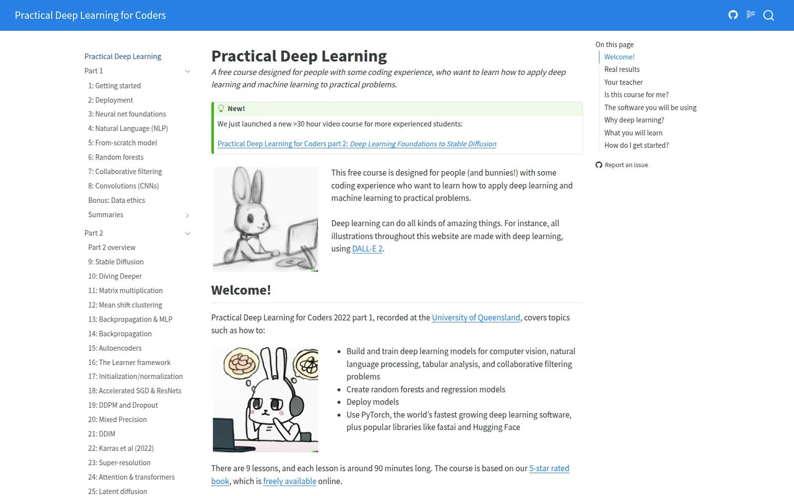 Practical Deep Learning for Coders, as it looks on screen.